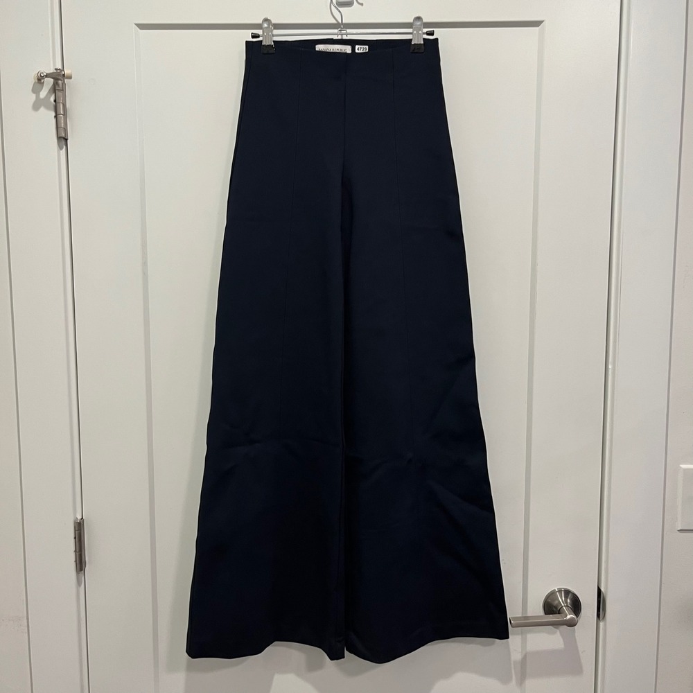 Banana Republic Navy Blue Wide Leg Pintuck Seam Ponte Trousers XXS